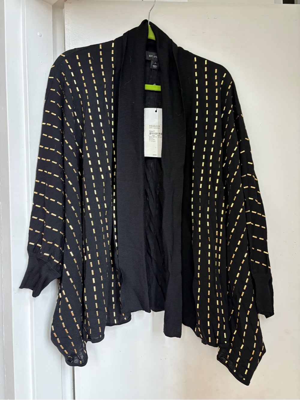 St. John Collection Black Open-Front Knit Cardigan with Gold accents